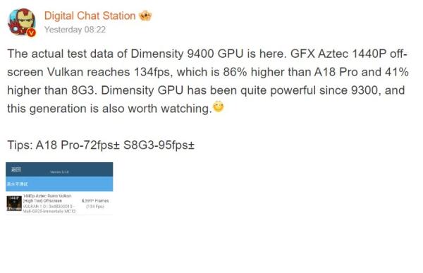Процессор Dimensity 9400 унизит Apple A18 Pro в мощности графики